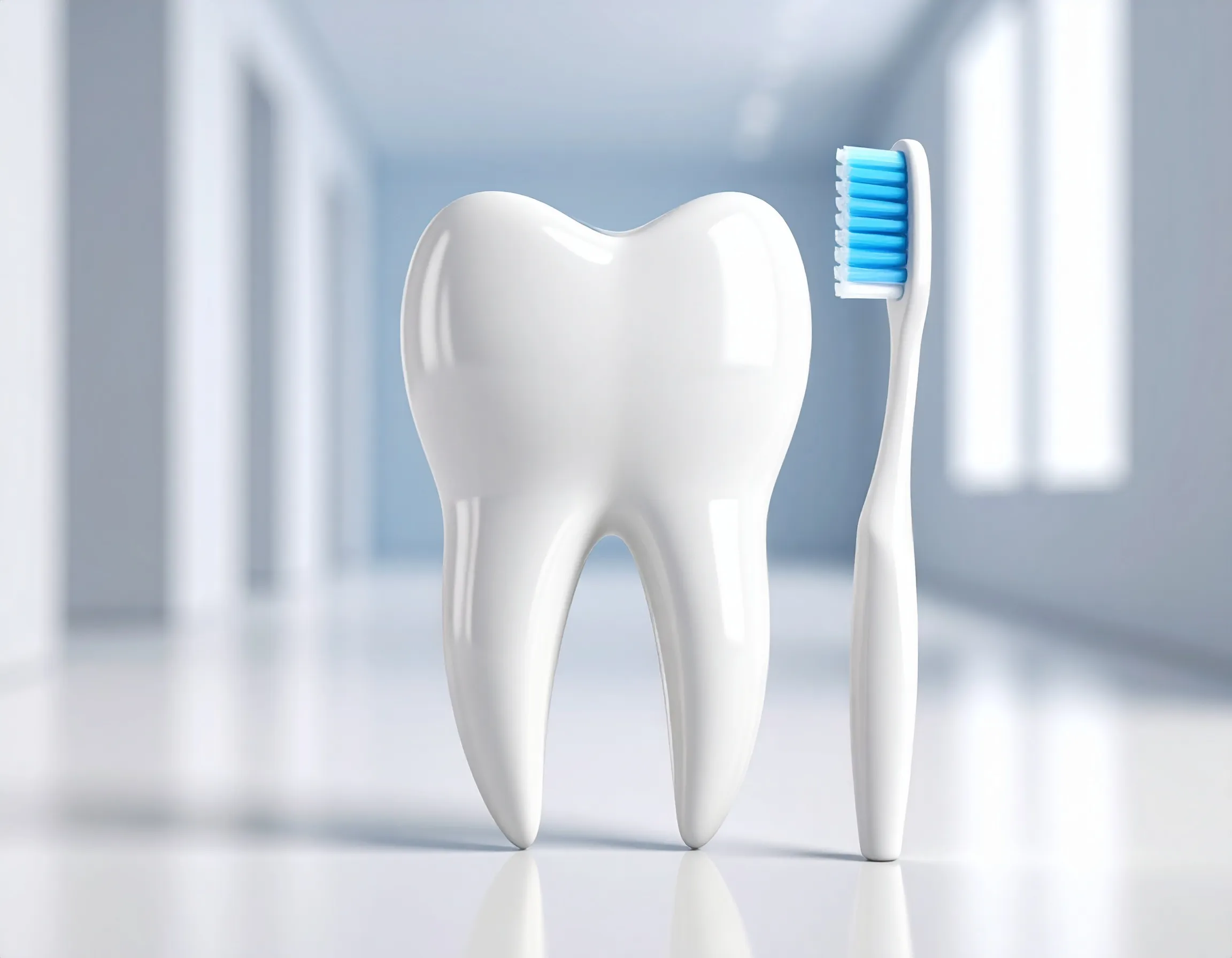 En tandborste och en tand som står bredvid varandra